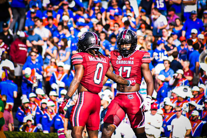 RB #0 Juju McDowell and WR #17 Xavier Legette